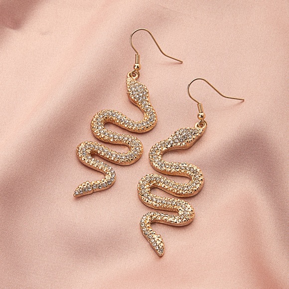 NEW | Gold Crystal Snake Dangle Earrings - Picture 2 of 3
